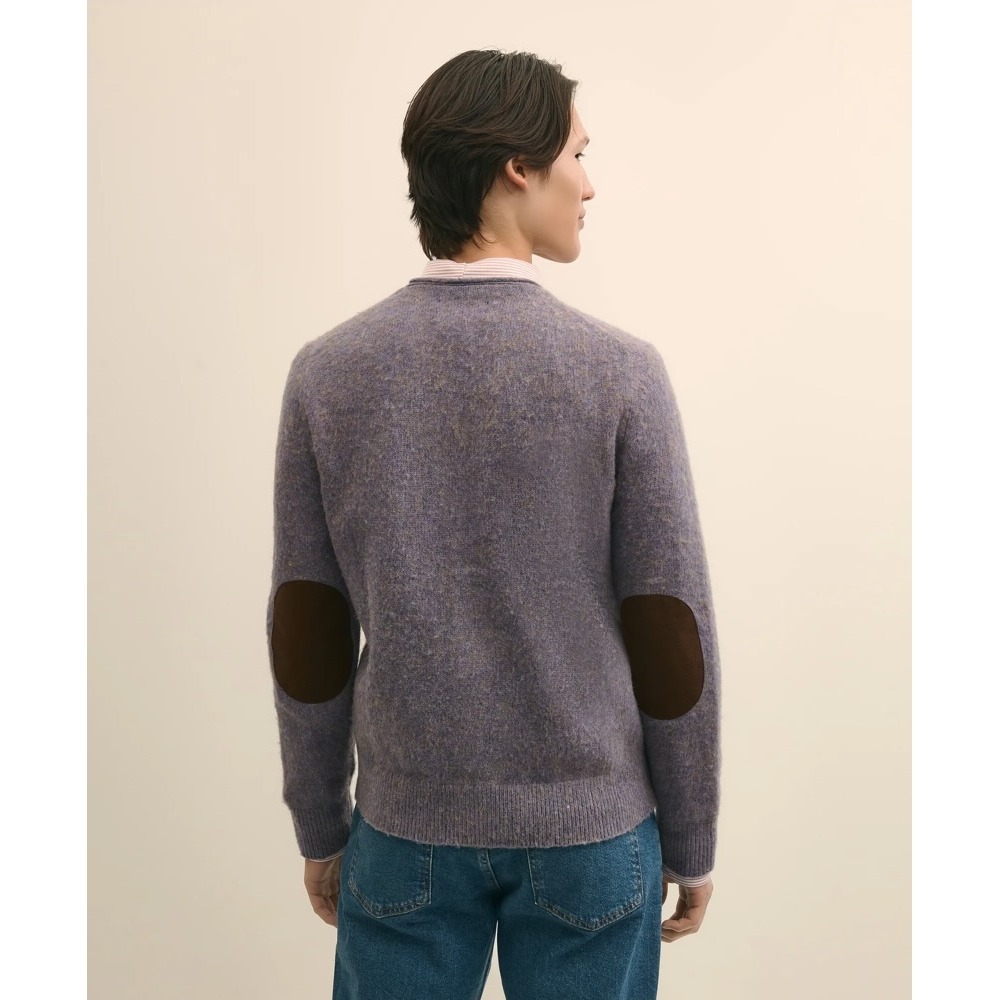 Preppy Brooks Brothers Brushed Wool Cardigan Sweater Large Elbow Patch Purple